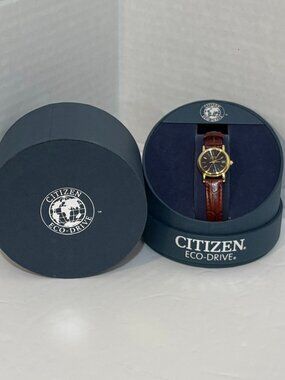 Citizens Eco-Drive E011-S049423 Leather Band Black Dial Womans Watch Excellent